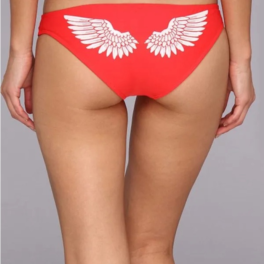 Wildfox Red Bikini Bottom with White Wing Design